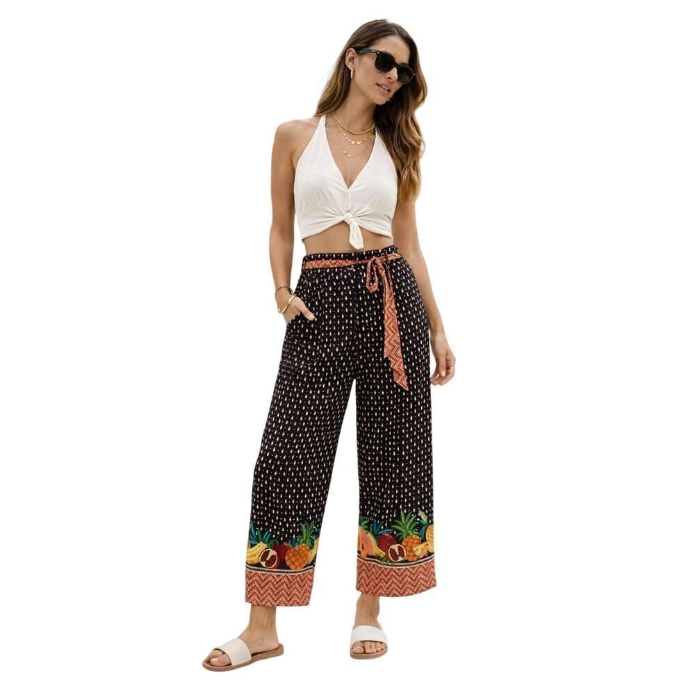 FARM RIO X ANTHROPOLOGIE Women's Tucker Paperbag Cropped Pants Black Size Small